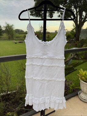 Revamped form fitting White Ruffled Spaghetti-Strap Swim Coverup